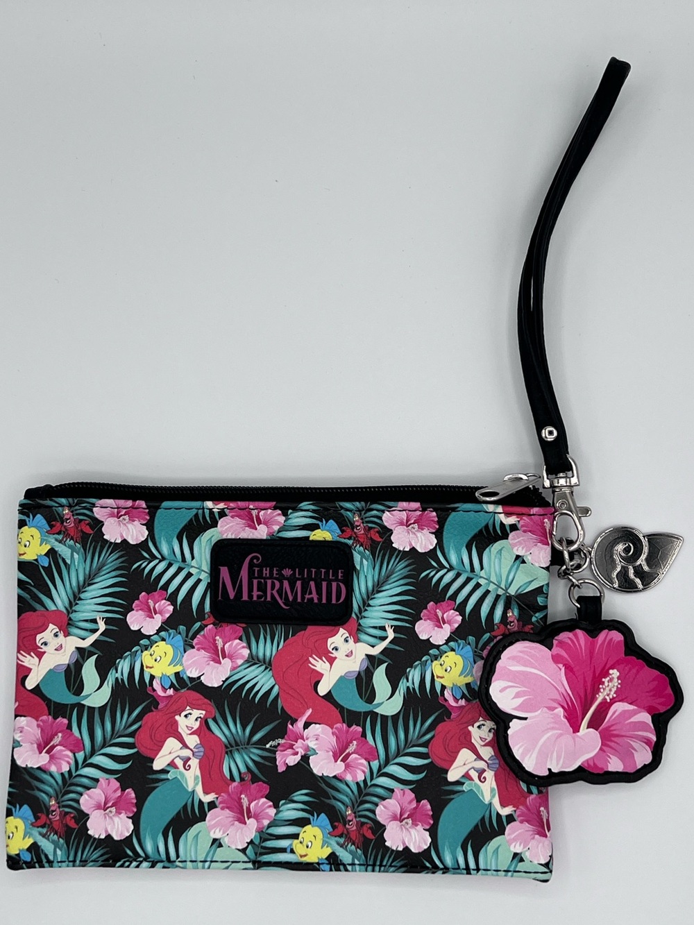 Disney Loungefly The Little Mermaid Ariel & Flounder Hibiscus Wristlet Clutch